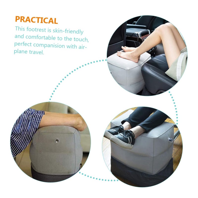 Inflatable Travel Foot Rest Pillow For Airplane And Train Grey Leg Support Cushion - Image 5
