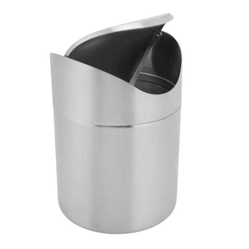 Mini Desktop Trash Can with Swing Lid Small Countertop Tiny Garbage Bin for Car Office 304 Stainless Steel Silver - Image 5
