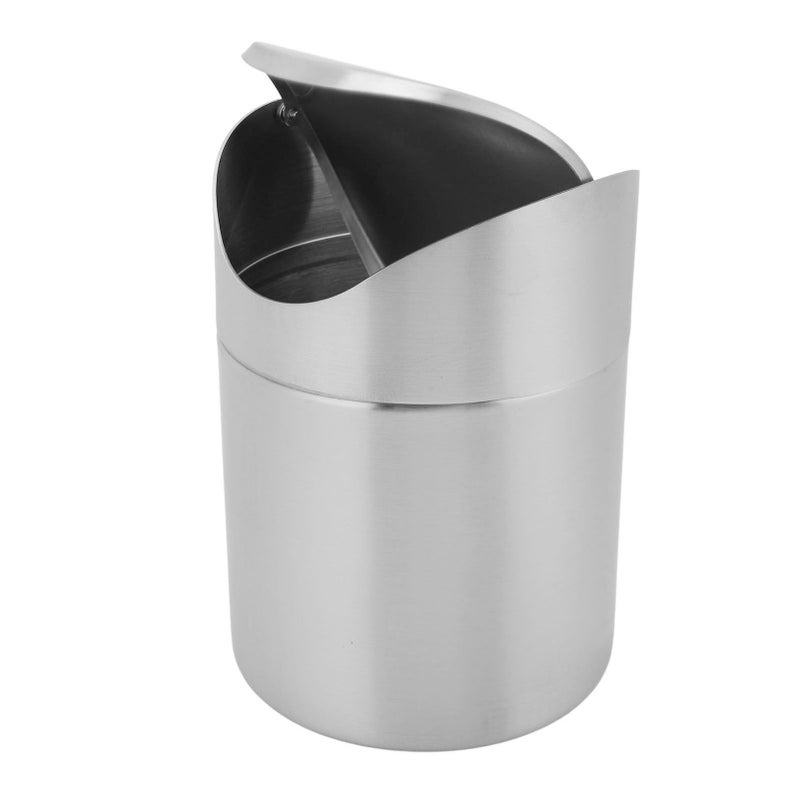 Mini Desktop Trash Can with Swing Lid Small Countertop Tiny Garbage Bin for Car Office 304 Stainless Steel Silver - Image 4