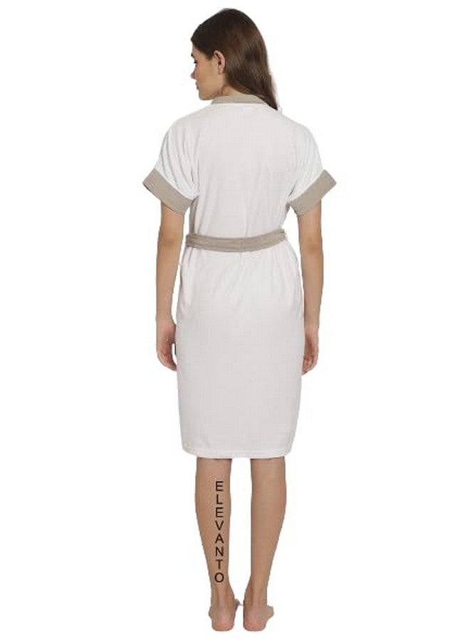 ELEVANTO Bathrobes for Women & Bathrobes for Girls: Everyday Terry Unisex Collection with Kimono Collar, Half Sleeve, 1 Pocket | Soft & Lightweight Comfort bath robe (WHITE-GREY) - Image 3