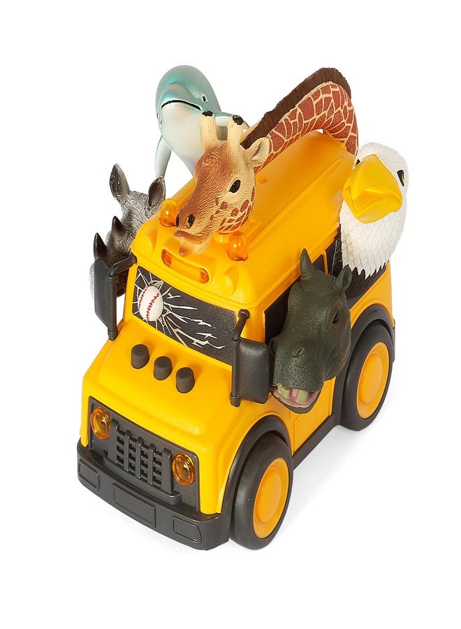 DINOBROS Yellow School Bus Toy with Light and Sound - Cute Animal Figures on Top, Friction Powered Car Toys, Interactive Gift for Boys & Girls Ages 3+ - Image 1