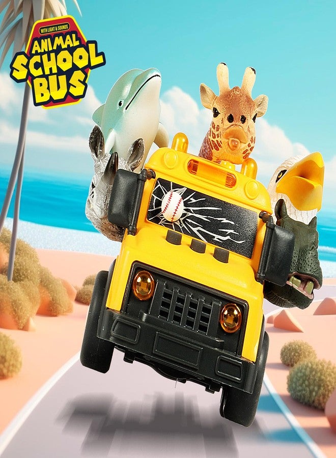 DINOBROS Yellow School Bus Toy with Light and Sound - Cute Animal Figures on Top, Friction Powered Car Toys, Interactive Gift for Boys & Girls Ages 3+ - Image 3