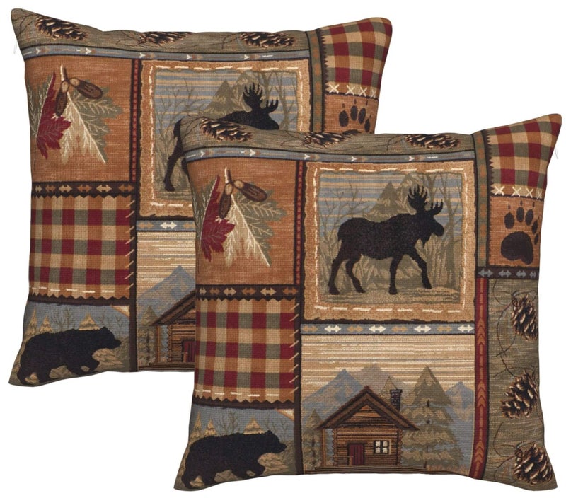 DATANSEN Set of 2 Square 20x20 inch Retro Brown Throw Pillow Covers Rustic Lodge Bear Moose Decorative Throw Pillowcase for Home Sofa Thick Cotton Linen Cushion Cases (50x50 cm) Paw Prints Cabin - Image 1