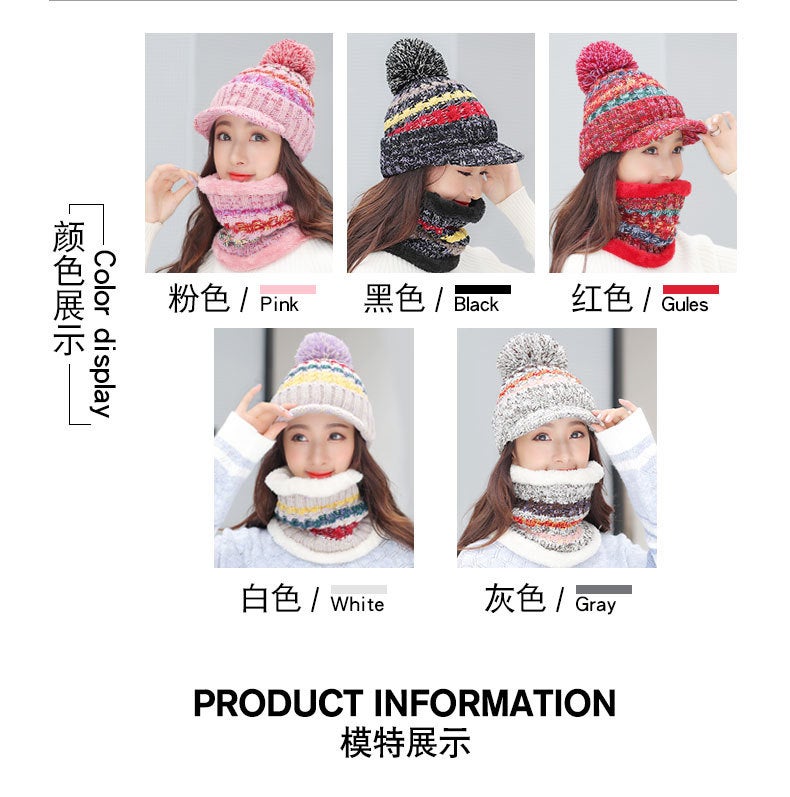 Winter Beanie Women Two-Piece Thick Fleece Pompom Knitted Hat - Image 4
