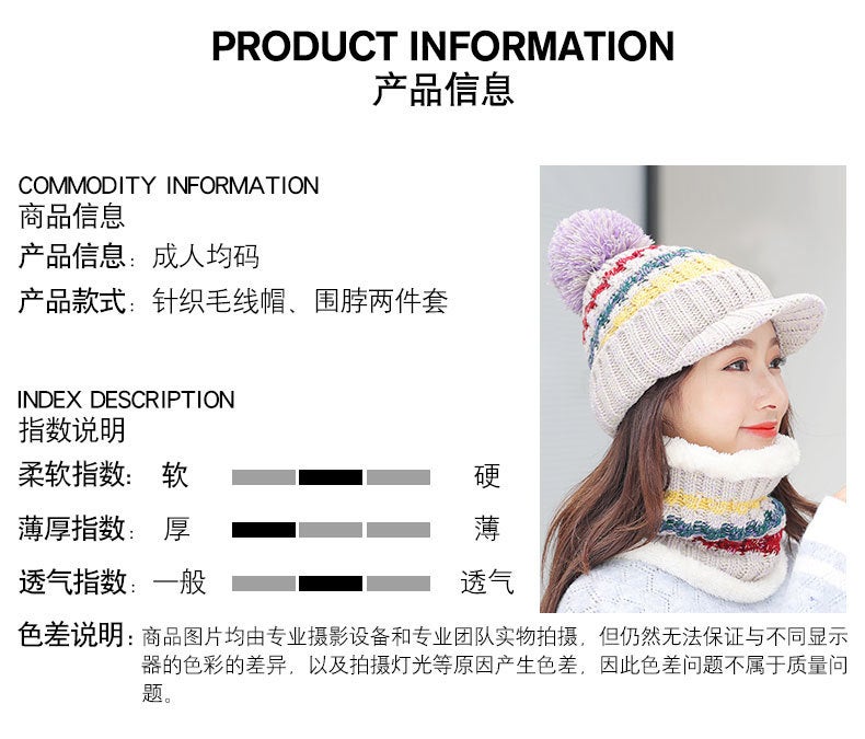 Winter Beanie Women Two-Piece Thick Fleece Pompom Knitted Hat - Image 3