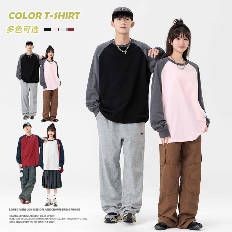 Long-sleeved T-shirt Mens Heavy Long-sleeved T-shirt 2024 Autumn New Loose American Base Shirt Black - Image 4