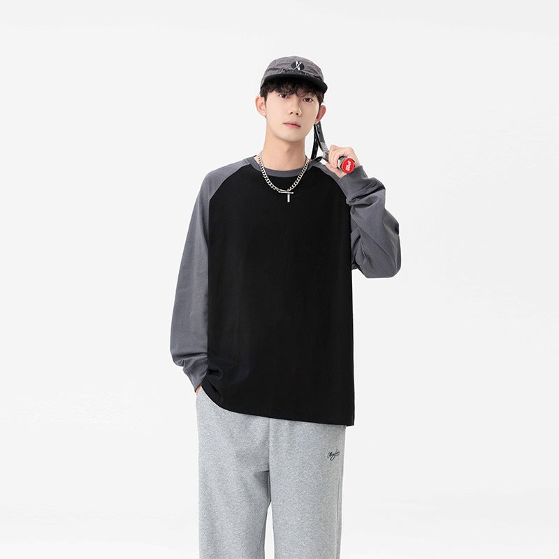 Long-sleeved T-shirt Mens Heavy Long-sleeved T-shirt 2024 Autumn New Loose American Base Shirt Black - Image 1