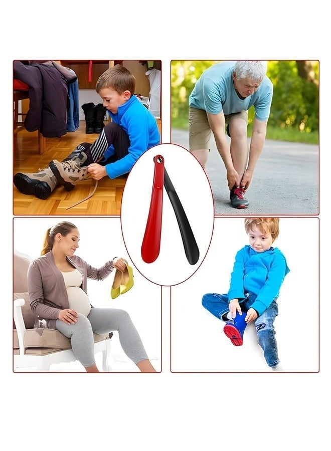 قطعتان من أدوات مساعدة الأحذية ذات المقابض الطويلة جدًا (25 سم) مع فتحات للتعليق، سهلة الارتداء للرجال والنساء وكبار السن والحوامل، للاستخدام اليومي في المنزل والسفر، باللونين الأسود والأحمر. - Image 4
