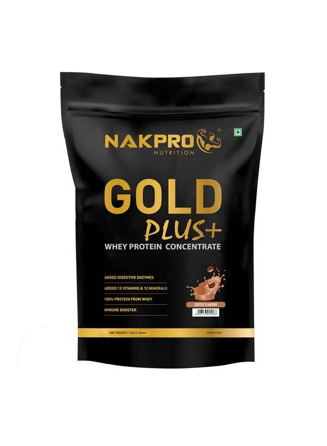 NAKPRO Gold Plus+ Whey Protein Concentrate with Digestive Enzymes | 25.46g Protein, 5.57g BCAA | Added Vitamins & Minerals (1 Kg, Coffee) - Image 1