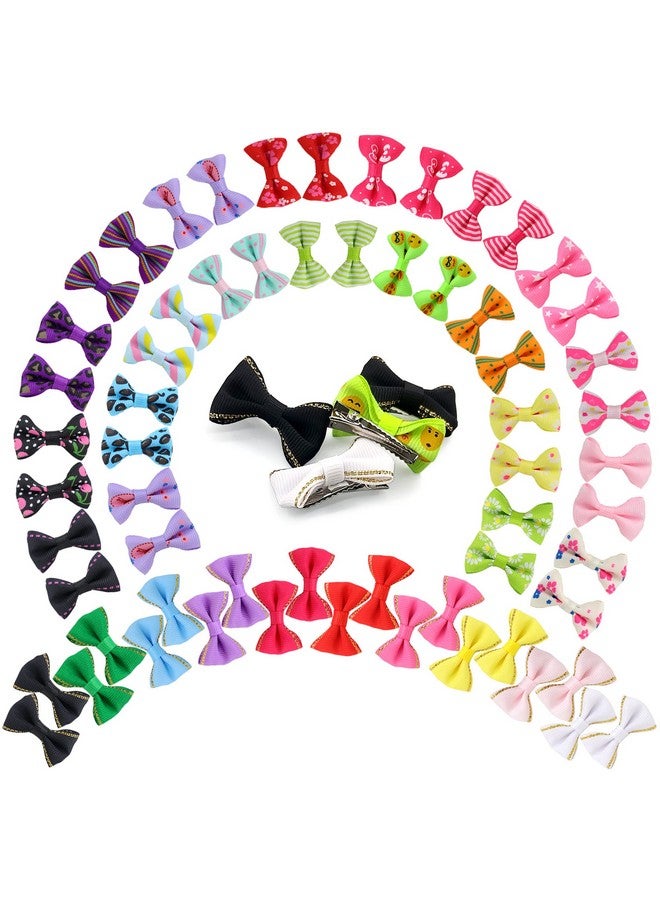 YAKA 60Pcs (30 Paris) Cute Puppy Dog Small Bowknot Hair Bows With Metal Clips Handmade Hair Accessories Bow Pet Grooming Products (60 Pcs,Cute Patterns) - Image 1