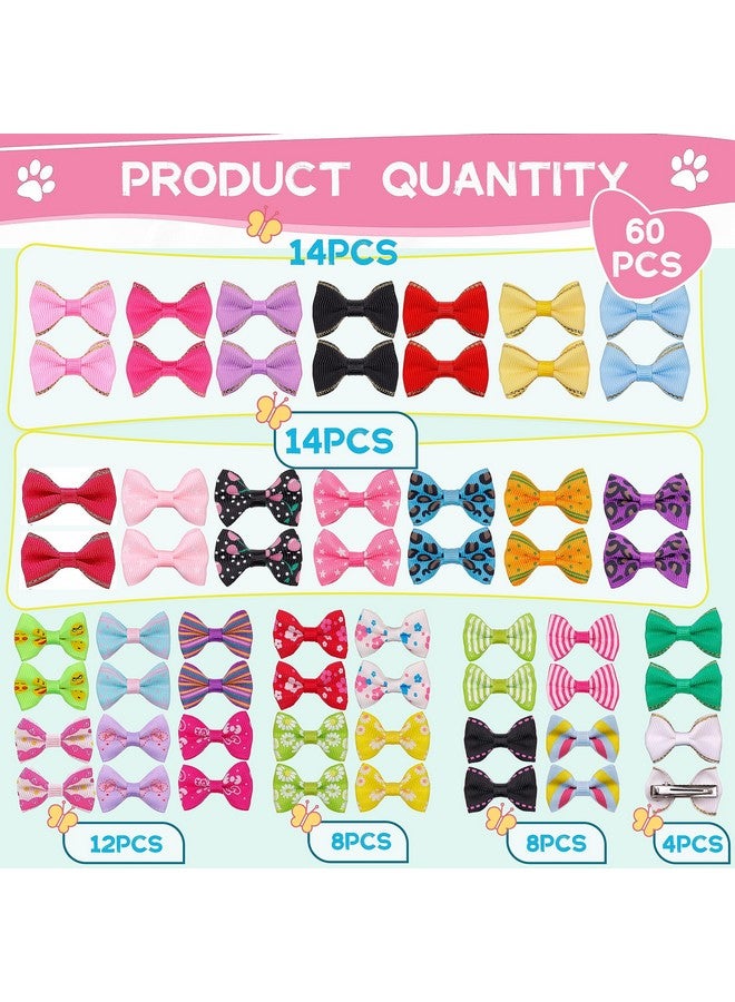 YAKA 60Pcs (30 Paris) Cute Puppy Dog Small Bowknot Hair Bows With Metal Clips Handmade Hair Accessories Bow Pet Grooming Products (60 Pcs,Cute Patterns) - Image 3