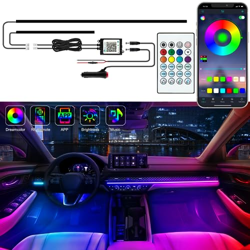 Jushope Interior Car LED Strip Lights, Acrylic LED Lights for Car with Dynamic Dreamcolor Chasing, Ambient Lighting Kits Music Sync Wireless APP and RF Remote Control (43.5+14.5'') - Image 1