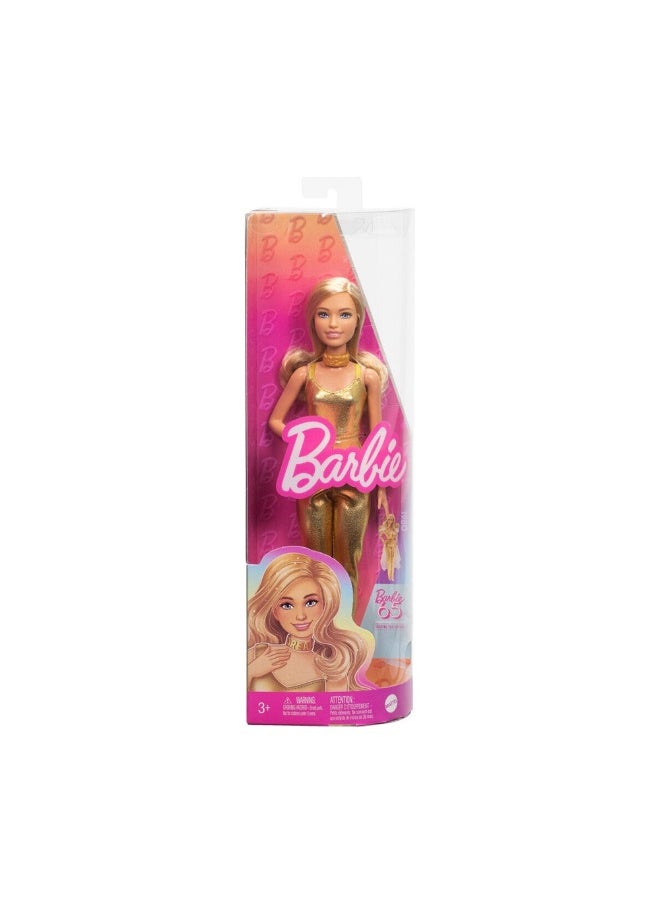 Barbie Barbie 65th Anniversary Fashionistas #222 Blonde Wavy Hair Fashion Doll with Golden Jumpsuit  - Image 4
