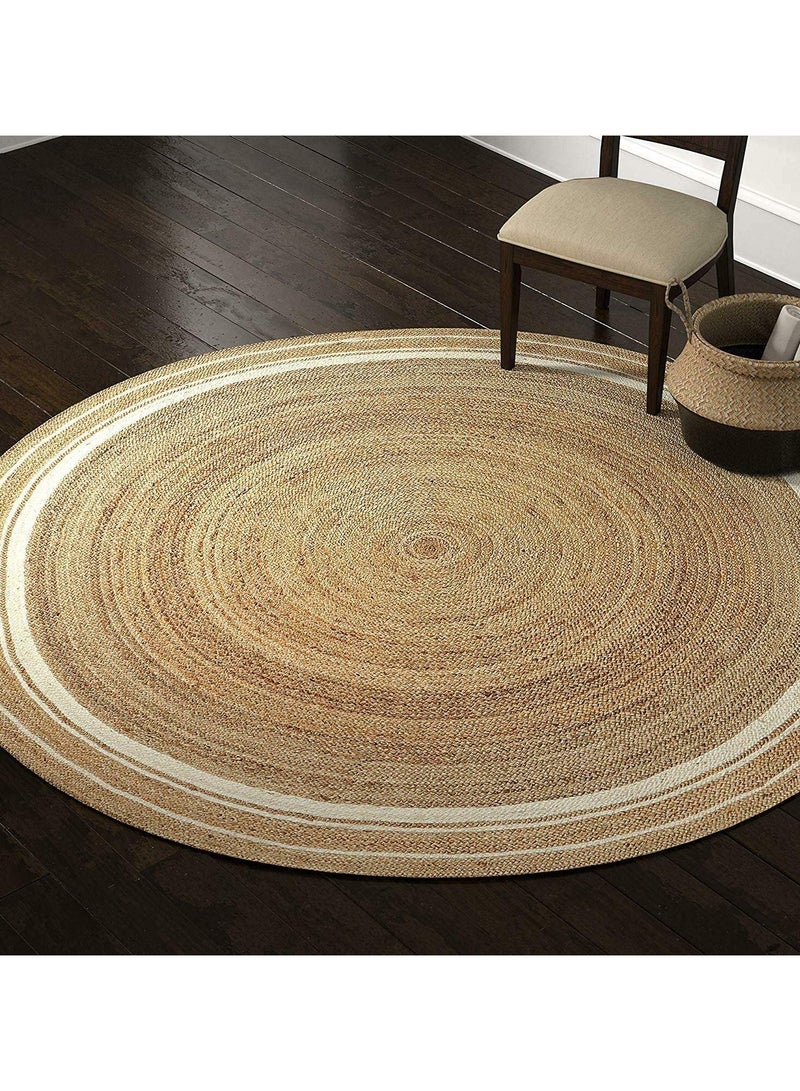 LINGWEI Round Jute rug Carpet with White Line Area Rug - Image 1
