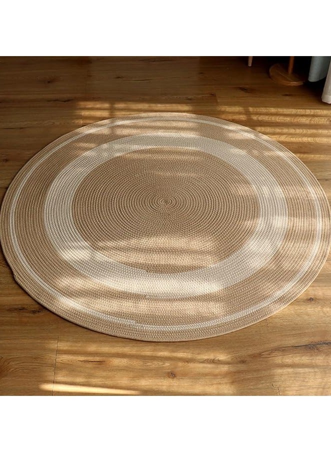 LINGWEI Round Jute rug Carpet with White Line Area Rug - Image 4