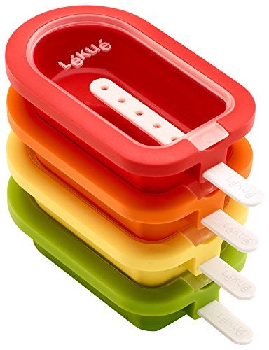 Lekue Lékué Set of 4 Stackable Popsicle Molds + Sticks & Lids | Homemade Freezer Ice Pops & Frozen Snacks | Flexible Platinum Silicone for Easy Fill & Unmold | Reusable & Dishwasher Safe| Multicolor - Image 1