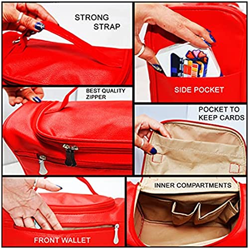 Adbeni Multifunctional Extra Large Cosmetic bag for travel | Waterproof Household Grooming Kit Storage | Makeup Organisers for accessories for men & Women (Red-08) - Image 3