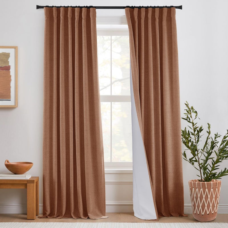 PANELSBURG Country Blackout Curtains 108 Inches Long Terracotta Rustic Aesthetic Curtains and Drapes Vintage Textured Heat Blocking Ceiling Tall Curtains