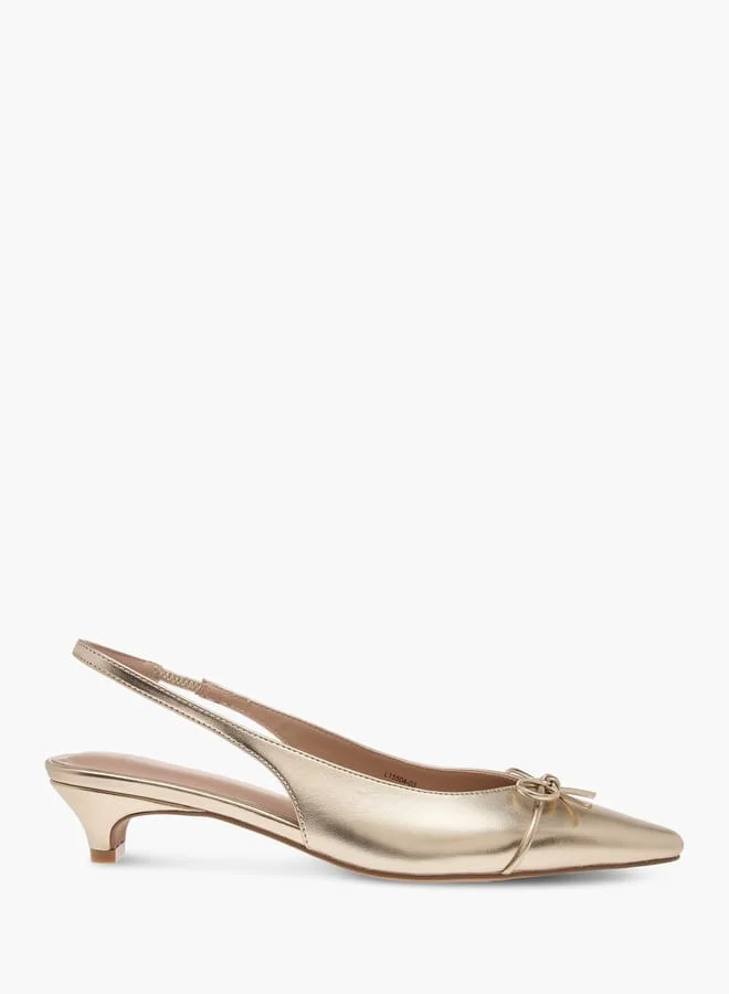 سيليست Women's Solid Slingback Shoes with Bow Accent and Kitten Heels