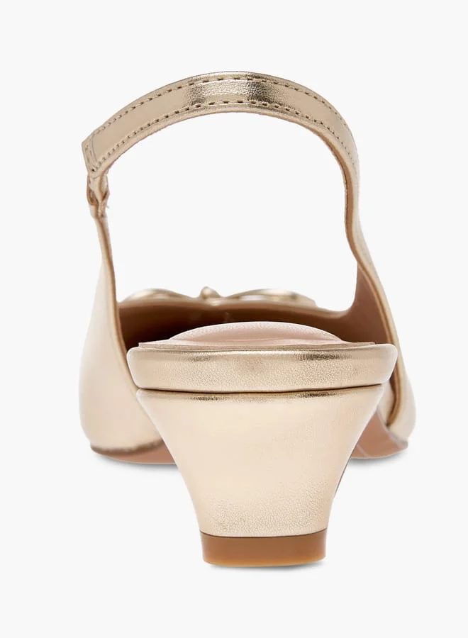 سيليست Women's Solid Slingback Shoes with Bow Accent and Kitten Heels