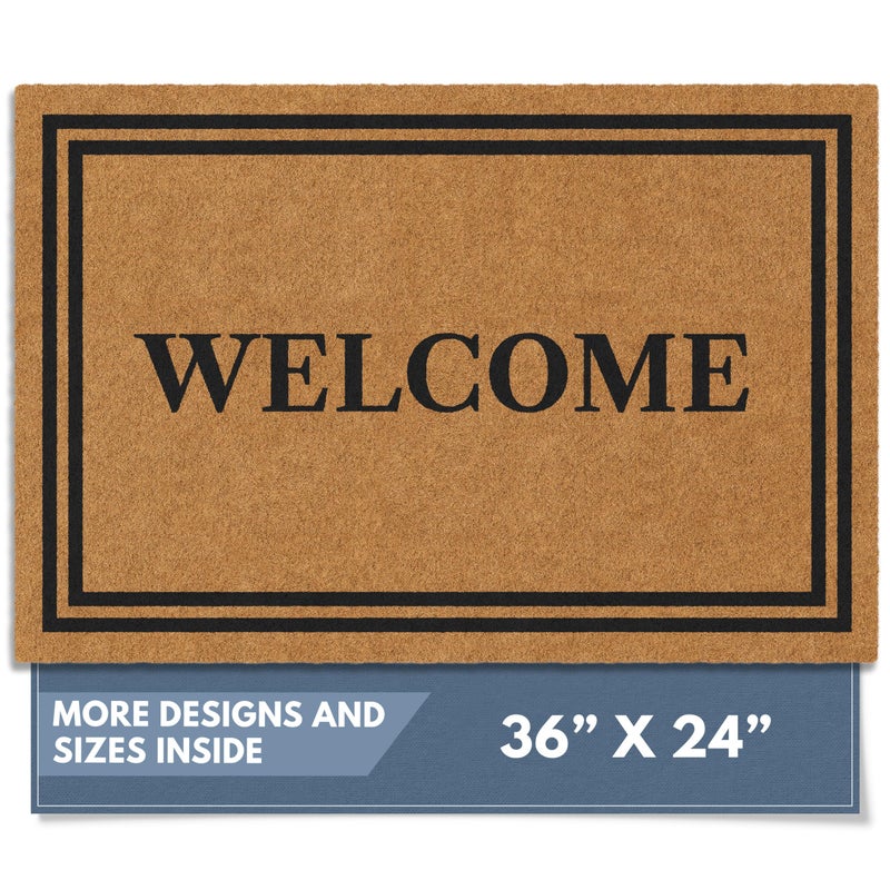 Barnyard Designs Natural Coco Coir Heavy Duty Backing Doormat - Large Cute Non-Slip Front Door Welcome Mat for Outside Entrance or Porch Entry, Brown (24x36, Welcome) - Image 1