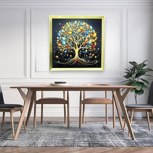 HOME ELEMENTS Floral Wall Kalpavriksha Design Painting for Bedroom Living Room Wall Decoration Abstract Elegant Golden Flower Floating Frame Wall Paintings for Home and Office Décor Size : 40x40cm - Image 1