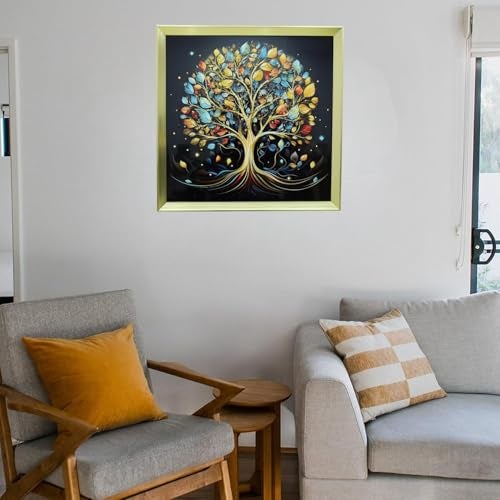 HOME ELEMENTS Floral Wall Kalpavriksha Design Painting for Bedroom Living Room Wall Decoration Abstract Elegant Golden Flower Floating Frame Wall Paintings for Home and Office Décor Size : 40x40cm - Image 2