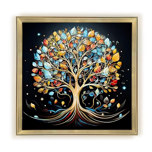 HOME ELEMENTS Floral Wall Kalpavriksha Design Painting for Bedroom Living Room Wall Decoration Abstract Elegant Golden Flower Floating Frame Wall Paintings for Home and Office Décor Size : 40x40cm - Image 5
