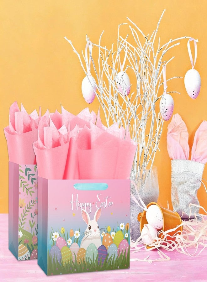Linelglobal 12.6" Pink-blue Gradient Easter Gift Bag with Tissue Paper and Card, Eggs & Bunny Design, Suitable for Kids and Girls Easter Party Supplies Wrapping 2 Pack - Image 4