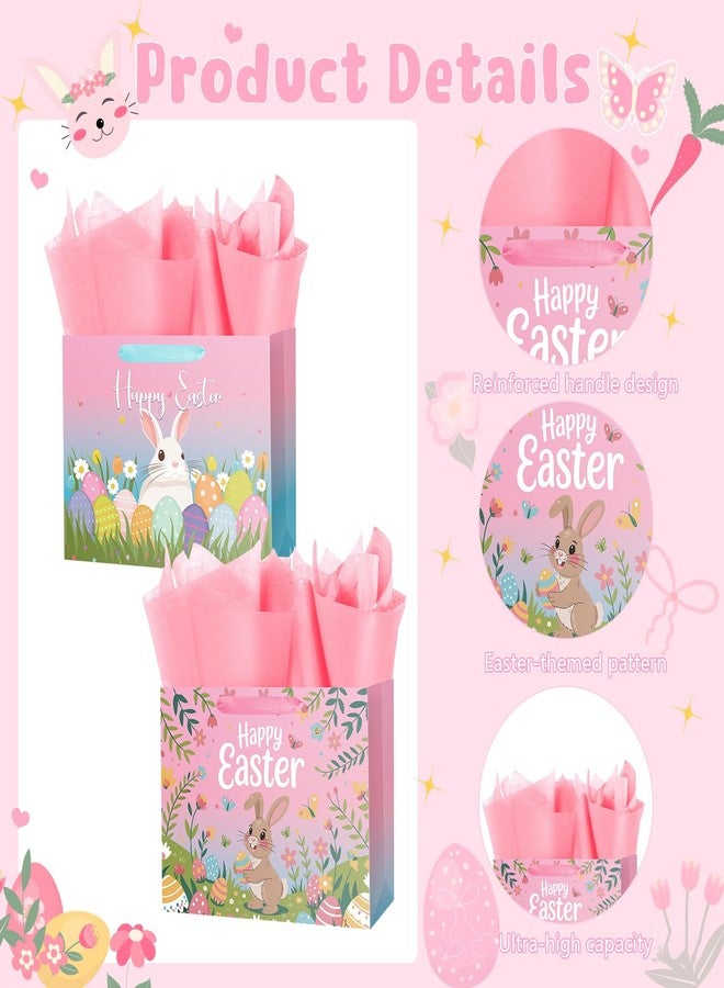 Linelglobal 12.6" Pink-blue Gradient Easter Gift Bag with Tissue Paper and Card, Eggs & Bunny Design, Suitable for Kids and Girls Easter Party Supplies Wrapping 2 Pack - Image 3
