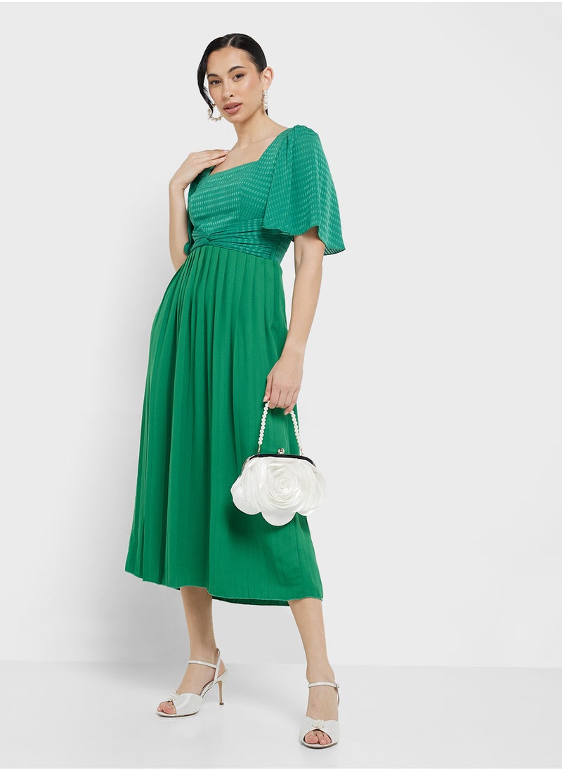 Little Mistress Check And Pleated Hem Midi Dress  - Image 1