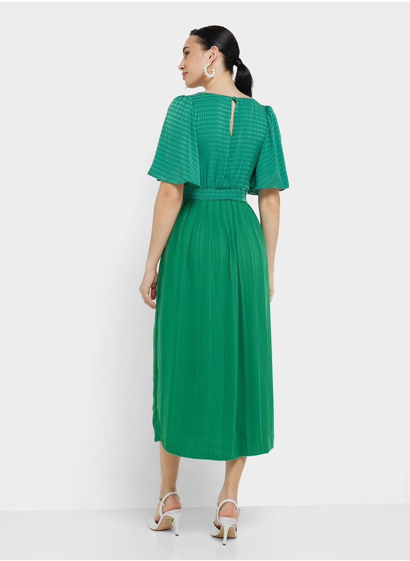 Little Mistress Check And Pleated Hem Midi Dress  - Image 2
