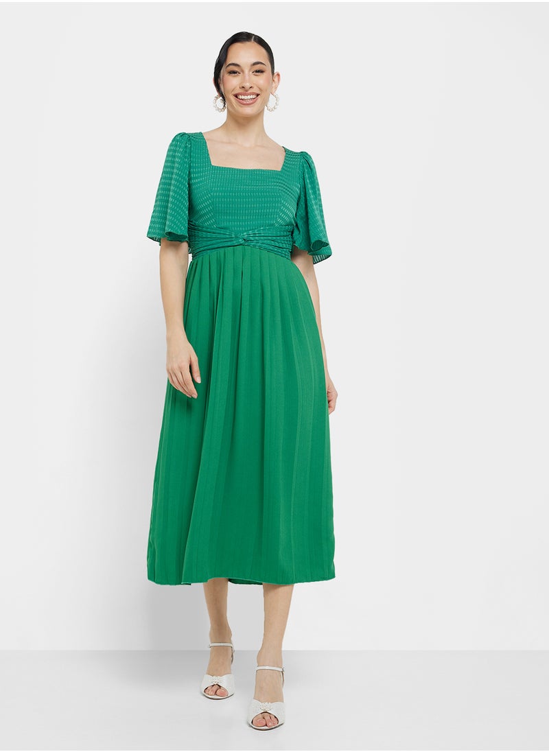 Little Mistress Check And Pleated Hem Midi Dress  - Image 4