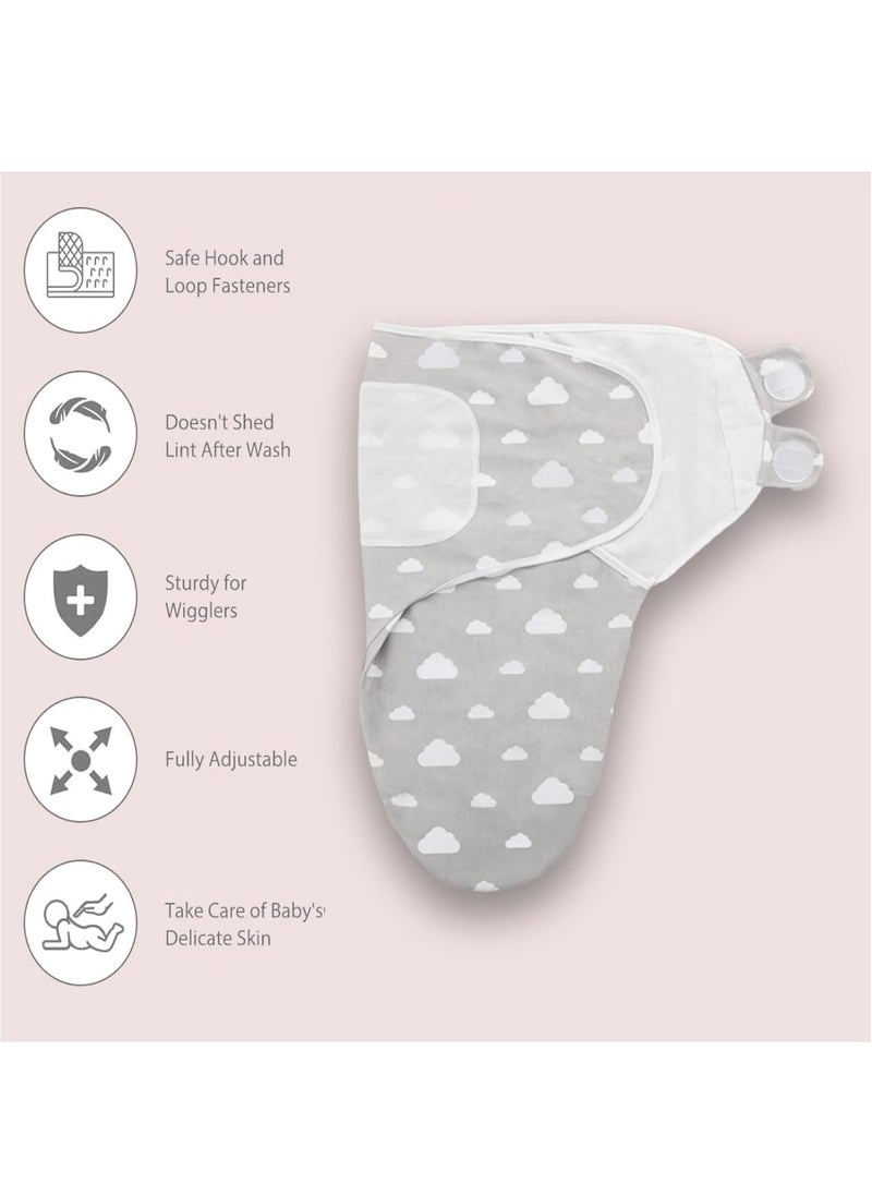 Bebiland 2Pcs Baby Swaddle Wrap, 0-3 Months, 100% Breathable Cotton Swaddlers Sleep Sack with Adjustable Wings for Baby Boys and Baby Girls, Gray -White  - Image 5