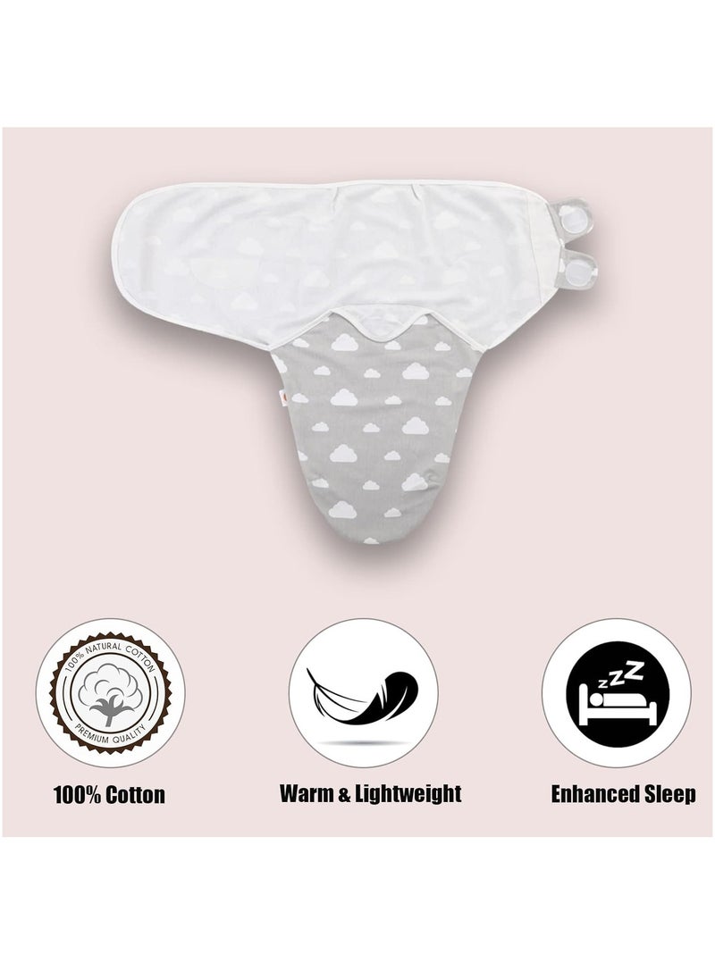 Bebiland 2Pcs Baby Swaddle Wrap, 0-3 Months, 100% Breathable Cotton Swaddlers Sleep Sack with Adjustable Wings for Baby Boys and Baby Girls, Gray -White  - Image 4
