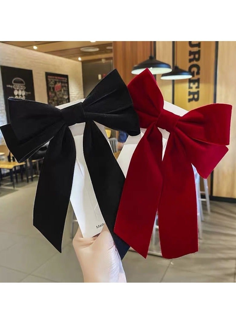 2 Pack Women's Bow Hair Clips, Black and Red Bows, Long Tail Ribbon Bow Hair Clips for Valentine's Day Party Decoration Multicolor - Image 2