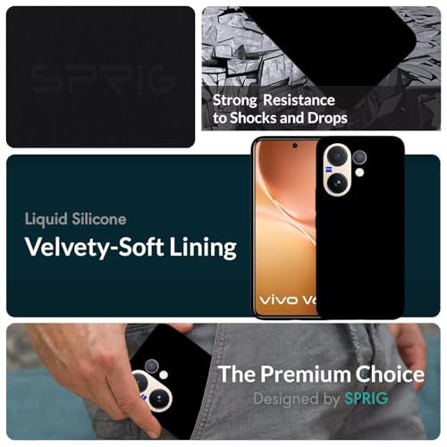 SPRIG Compatible with Vivo V60 Premium SilkTone Back Cover Drop Tested Shock Proof Mobile Case for Men, Women, Boys and Girls with Camera Protection (Black) - Image 2
