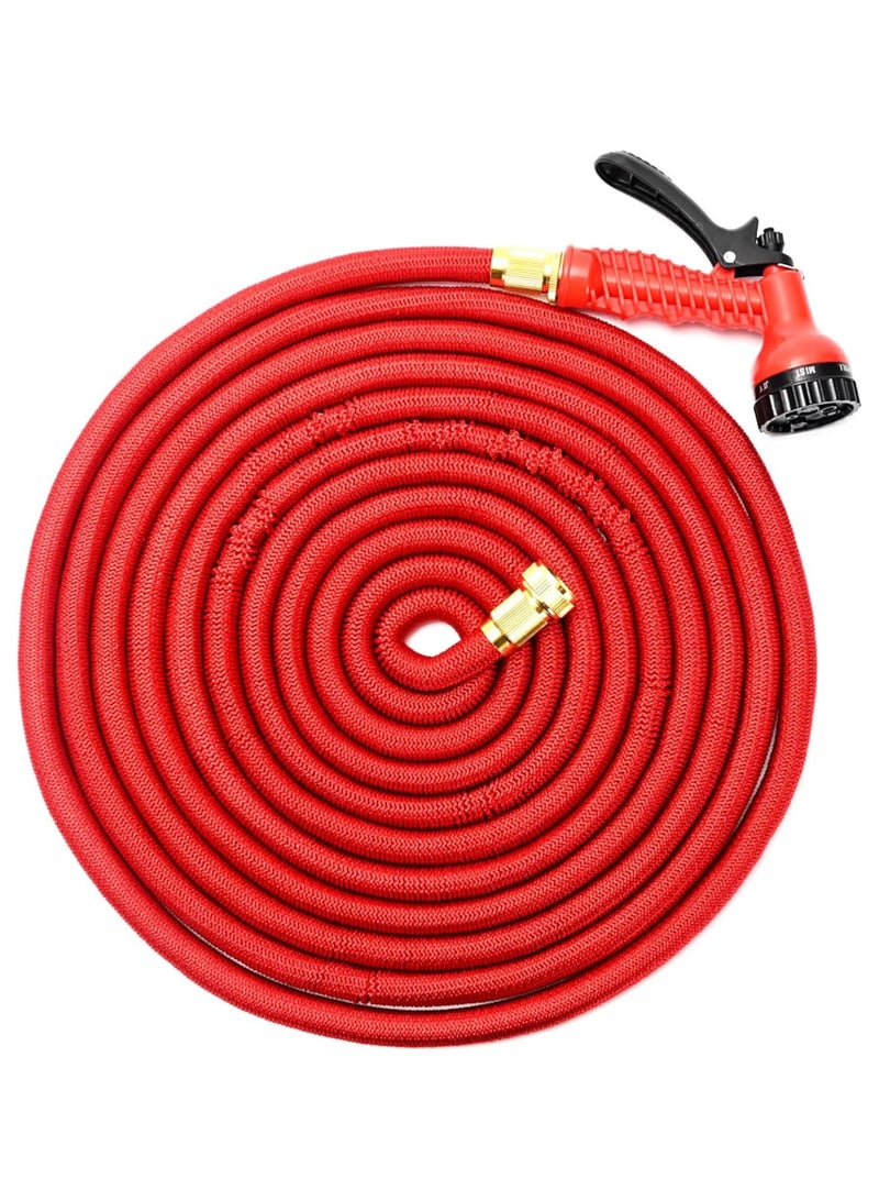 Garden Hose - Red - Expandable Flexible Water Hose with 7 Function Spray Nozzle, Leak-Proof Fittings, and High Pressure - Ideal for Watering Plants, Car Washing, & Outdoor Cleaning - Image 1