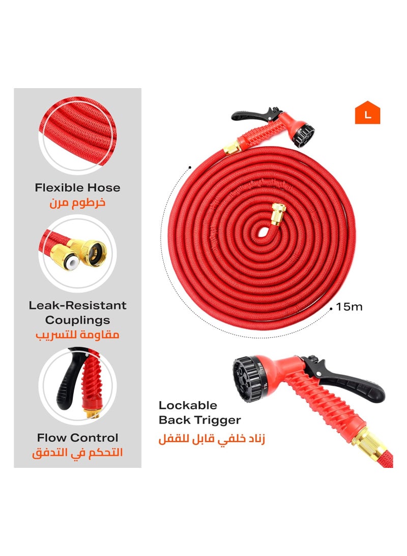 Garden Hose - Red - Expandable Flexible Water Hose with 7 Function Spray Nozzle, Leak-Proof Fittings, and High Pressure - Ideal for Watering Plants, Car Washing, & Outdoor Cleaning - Image 2