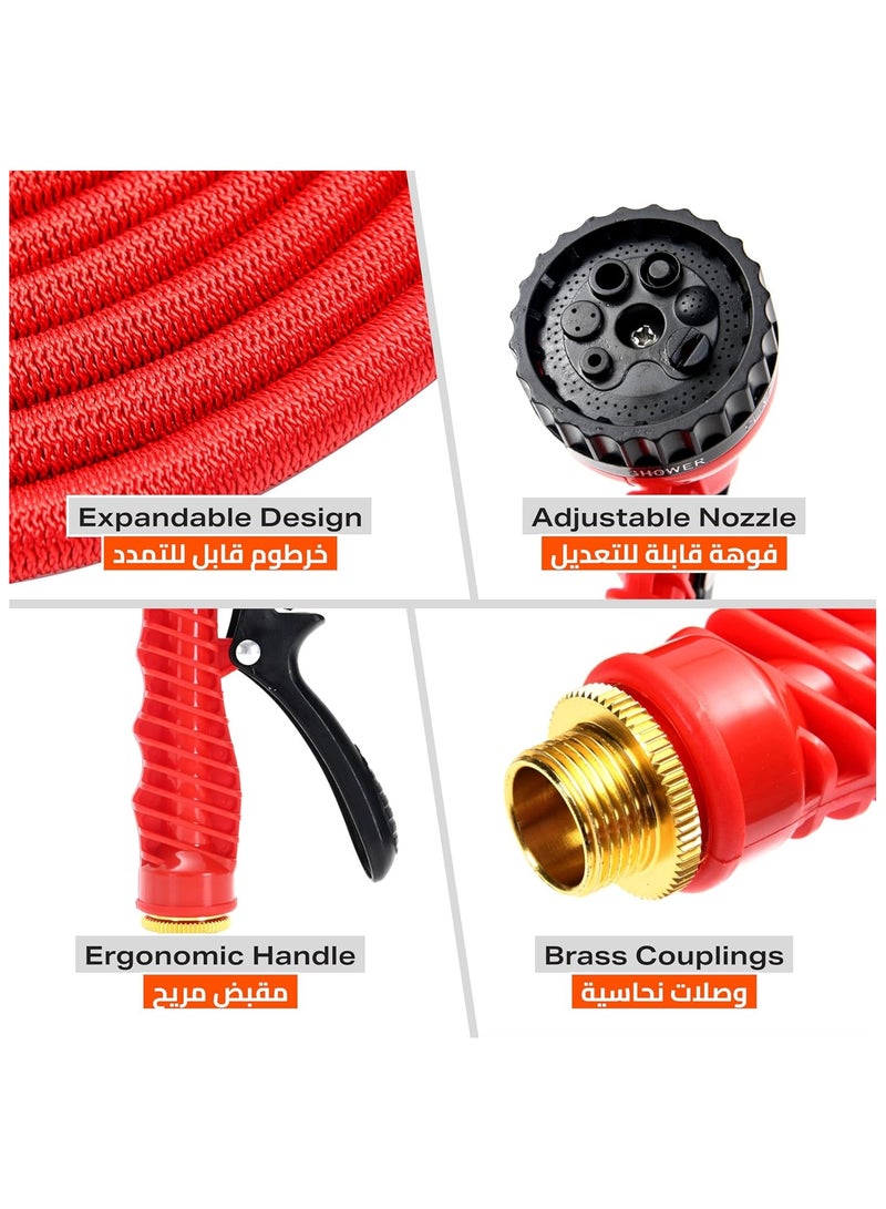 Garden Hose - Red - Expandable Flexible Water Hose with 7 Function Spray Nozzle, Leak-Proof Fittings, and High Pressure - Ideal for Watering Plants, Car Washing, & Outdoor Cleaning - Image 3