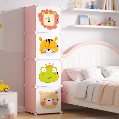 KRISHYAM Plastic Portable Closet Wardrobe Cube for Hanging Clothes - Modular Cabinet for Space Saving | Ideal Storage Organizer Cube for Books, Toys, Towels (4 Box Pink) - Image 1