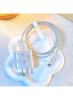Frosted For Apple 20w/18w Charging Head Cover Data Line Protective Cover Bite Cherry Blossom-Color:Three-color Smiling Face [five-piece Set-big Head 1-small Head 2-protecting Rope 1-strap 1]