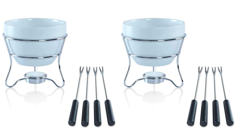 Yumchikel Chocolate Fondue Pot Butter warmer Bowl Set with 4 Dipping Forks  Tea Light Holder  For the Perfect MeltedChocolate  Cheese Serving fondue set valentines day gifts 2
