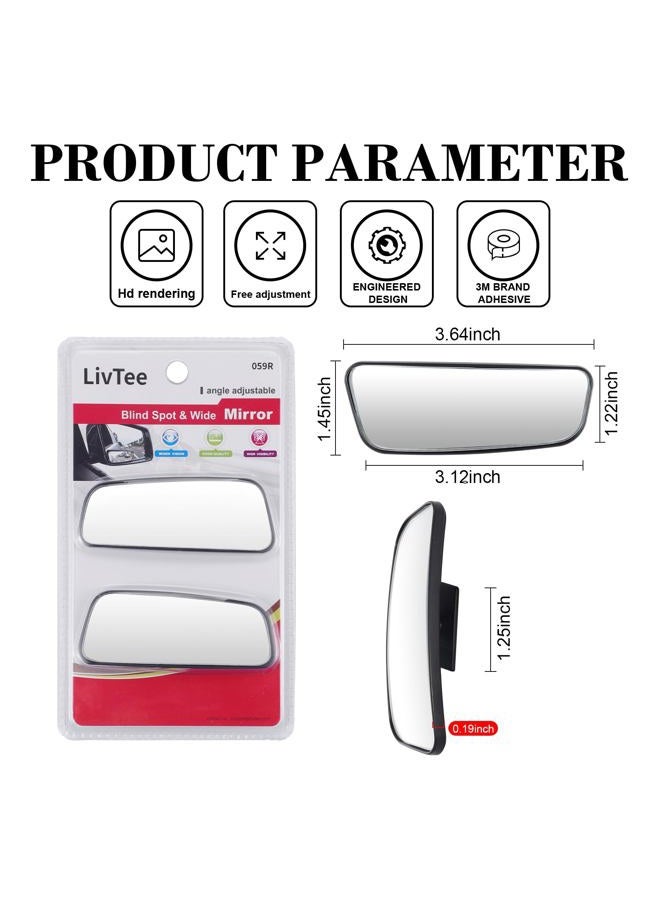 Livtee Framed Rectangular Blind Spot Mirror, HD Glass and ABS Housing Convex Wide Angle Rearview Mirror with Adjustable Stick for Universal Car (2 pcs) - Image 3