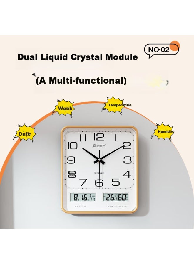 Compas Compas Living Room Special Calendar Temperature And Humidity Clock Simple Quartz Wall Clock C3236 Flash Gold 34cm - Image 3