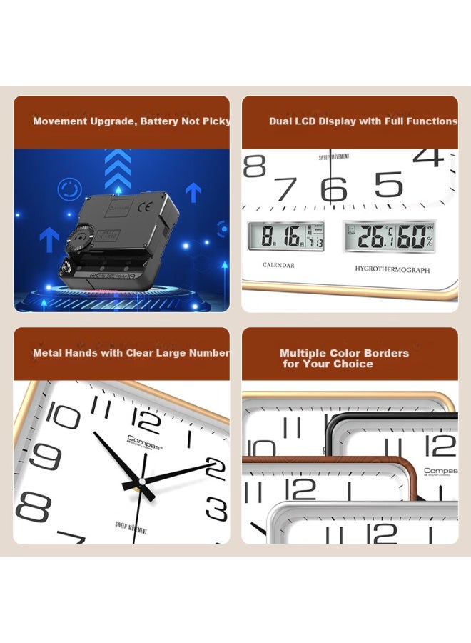 Compas Compas Living Room Special Calendar Temperature And Humidity Clock Simple Quartz Wall Clock C3236 Flash Gold 34cm - Image 1
