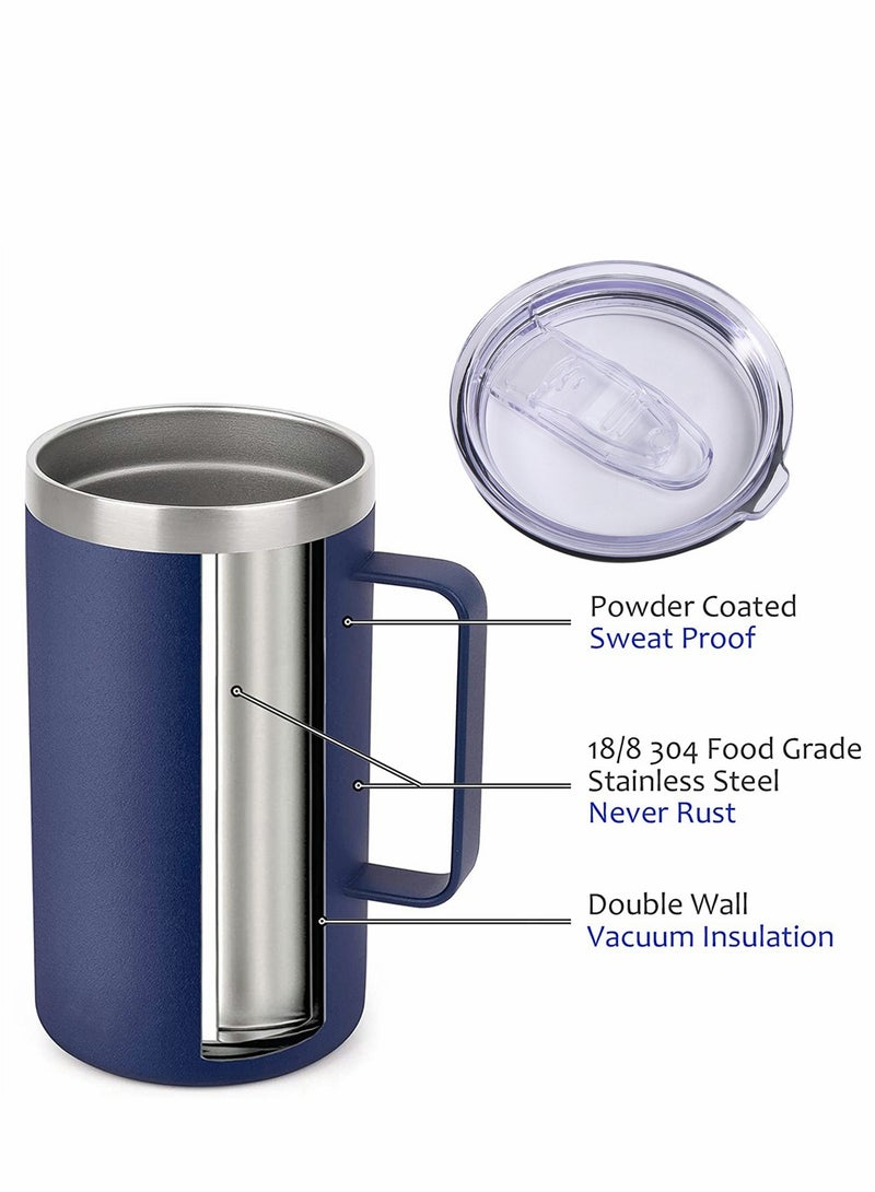 KASTWAVE Coffee Mug, 22 Oz Stainless Steel Insulated Coffee Mug with Handle, Tumbler Cup with Sliding Lid, Double Wall Vacuum Travel Mug for Hot and Cold Drinks Tea, Dark Blue  - Image 2