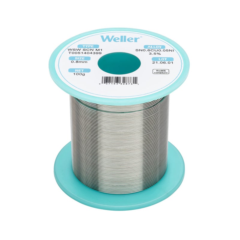 Weller WSW SCN M1 T0051404399 Lead Free Solder Wire Dia 08 mm 0039 in Wt 100 g 3527 oz Alloy Sn993Cu06Ni005 Flux content 35 - Image 2