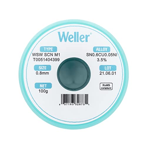 Weller WSW SCN M1 T0051404399 Lead Free Solder Wire Dia 08 mm 0039 in Wt 100 g 3527 oz Alloy Sn993Cu06Ni005 Flux content 35 - Image 3