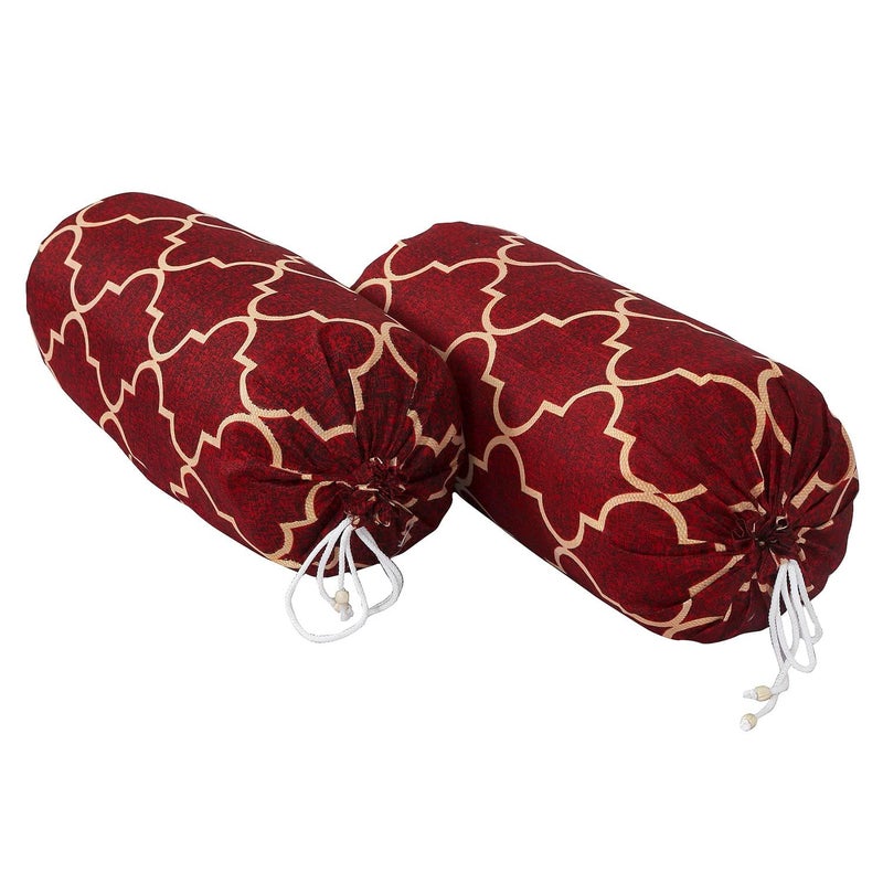 Kuber Industries Bolster Cover | Soft Cotton Bolster Cover Set|Diwan Round Bolster Pillow Covers|Luxurious Lattice Print Roll Masand Cover | 16x32 Inch|Pack of 12 | Red - Image 2